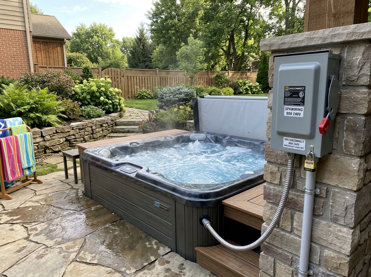 Outdoor GFCI electrical disconnect box for hot tub in Pickering by JS Electrical Services